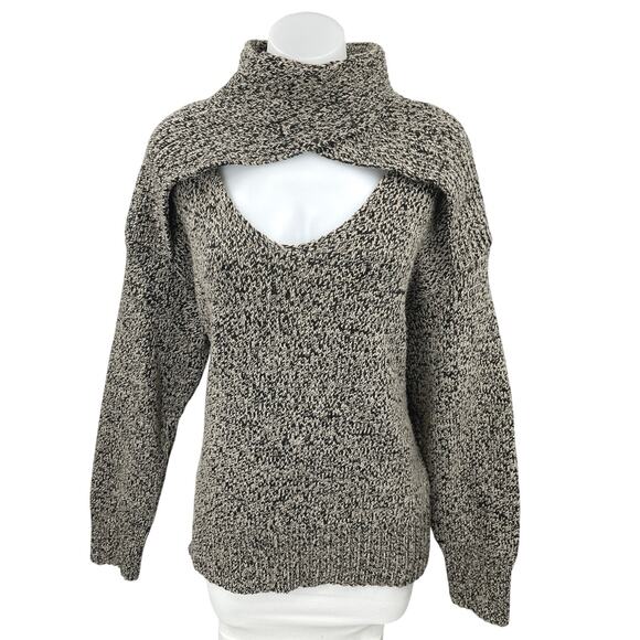 Zara Black Chunky Knit Cutout Mock Neck Long Sleeve Pullover Sweater Top Size L - Picture 1 of 5